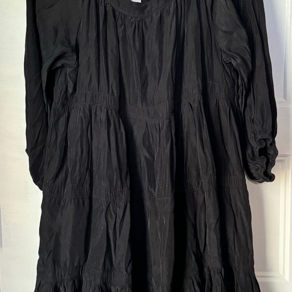 Mustard Seed Size Medium Mid Sleeve Tiered Mini Dress Round Collar